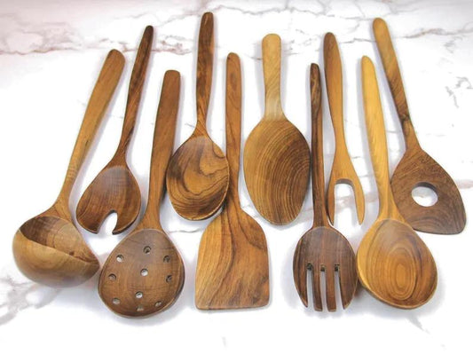 Handmade Wooden Cooking Utensil Set – Natural Teak Kitchen Tools